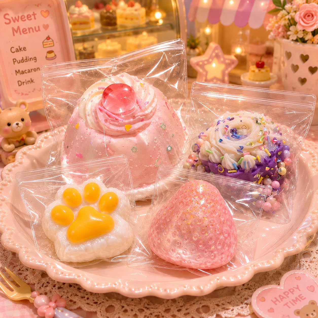 Amazon | H・K スクイーズ すくいーず ケーキ プリン 猫の肉球 4点